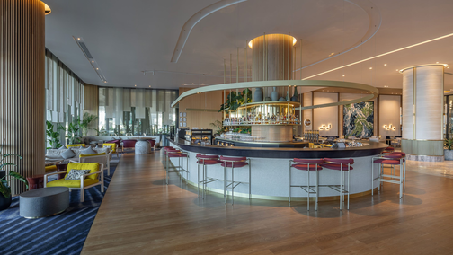 The interior of a stylish bar area
