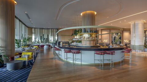 The interior of a stylish bar area